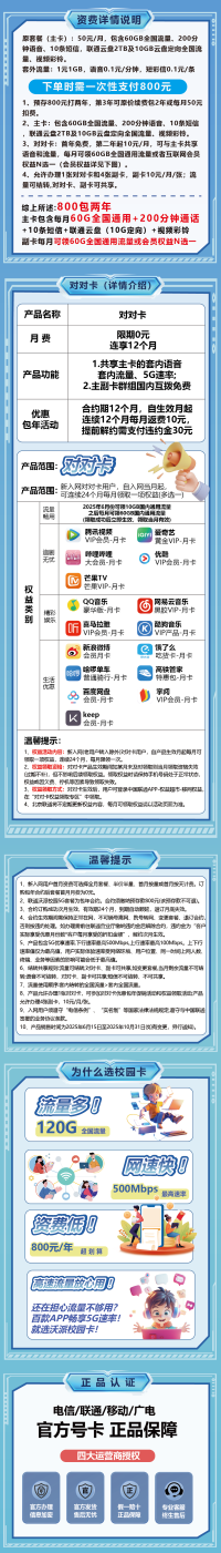 联通沃派北京高校校园卡800包两年（原版）